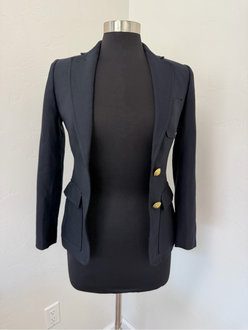 J. Crew Navy Blue 100% Wool with Gold Buttons Blazer Size 00/P